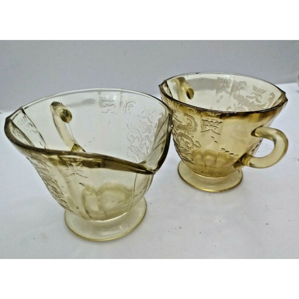 Federal Glass Co. Depression Yellow Glass Creamer & Sugar Bowl 1932-1939